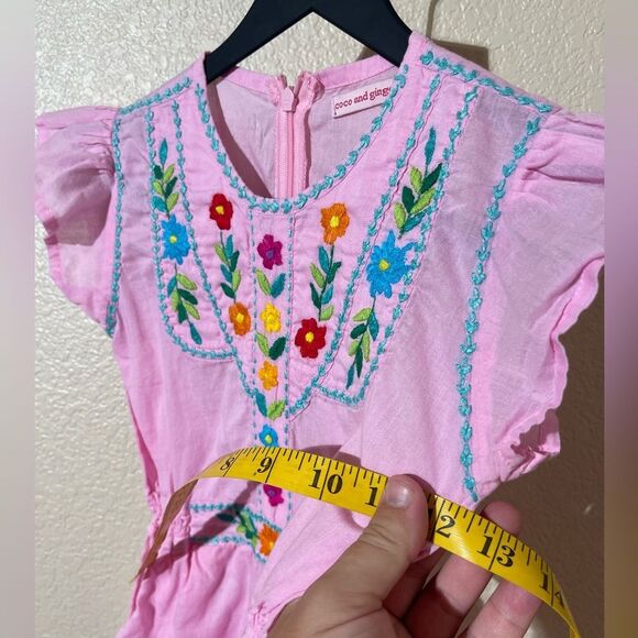 Coco and Ginger Pink Embroidered Girls Romper - Picture 6 of 7